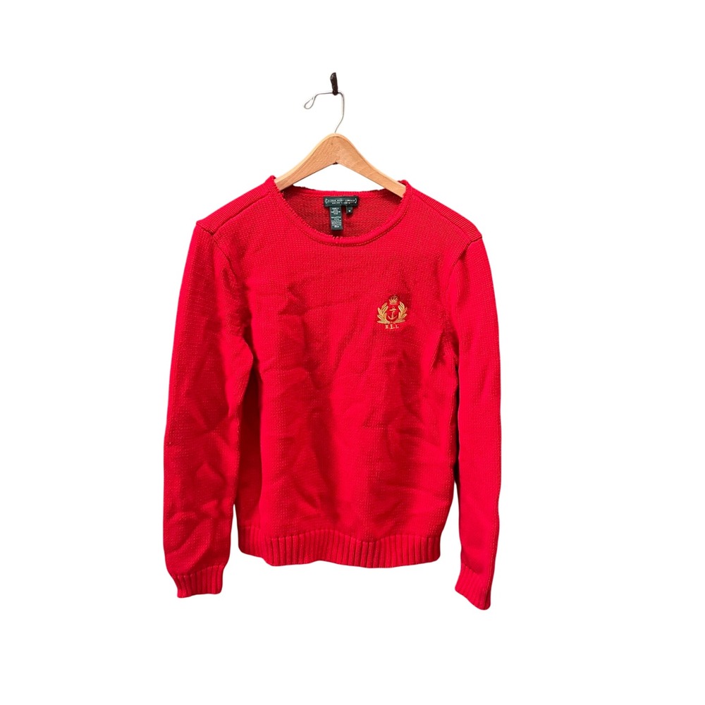 Lauren Jeans Company Red Knit Sweater Crown Crest Nautical Preppy Medium